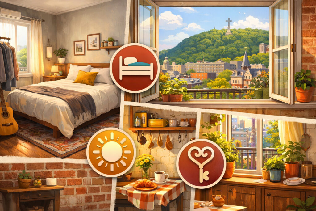 The Mont-Royal apartment reality: small bedrooms, bright windows, and charming details